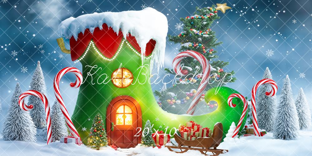 Kate Weihnachten Elfenschuh Haus Schnee Hintergrund Entworfen von Emetselch - Kate Backdrop.de