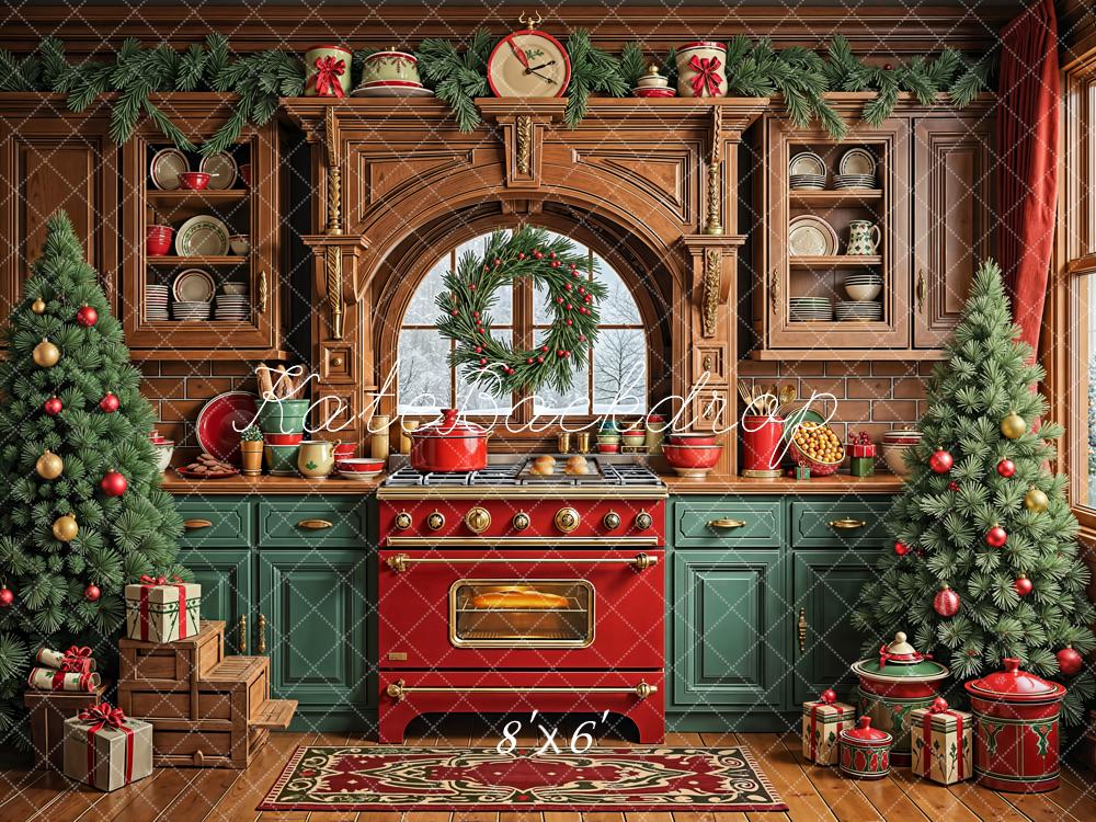 Kate Weihnachten Küche Weihnachtsbaum Holz Fleece Hintergrund Entworfen von Emetselch - Kate Backdrop.de
