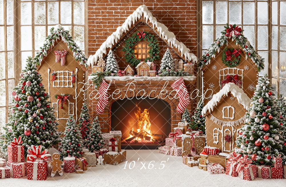Kate Weihnachten Lebkuchenhaus Kamin Rot Hintergrund Entworfen von Emetselch - Kate Backdrop.de
