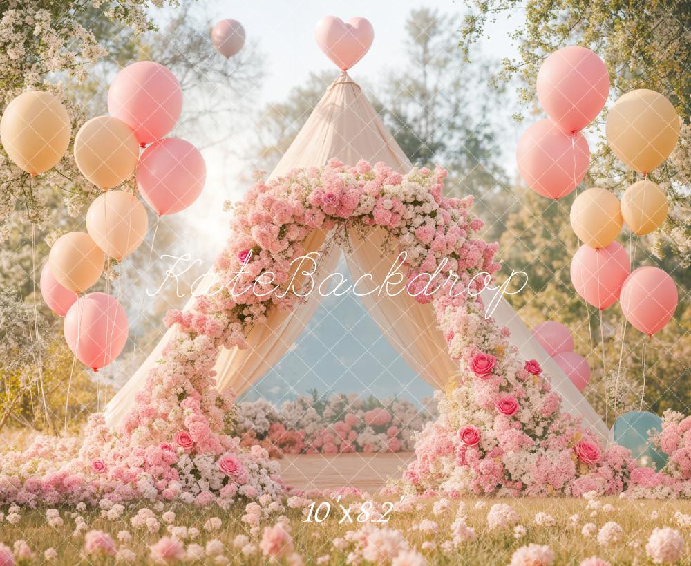 Kate Kinder Tipi Ballons Blumen Rosa Hintergrund Entworfen von Emetselch