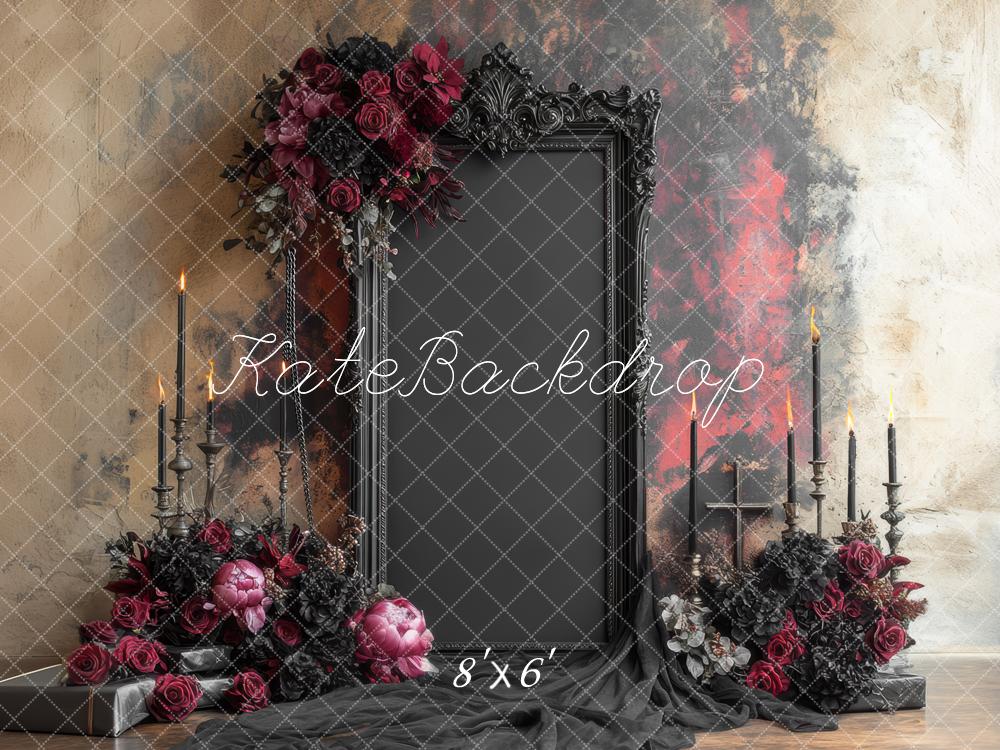 Kate Gothic Spiegel Blumen Kerzen Dunkel Hintergrund Entworfen von Mini MakeBelieve - Kate Backdrop.de
