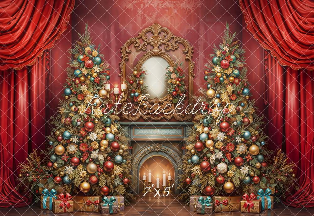 Kate Weihnachten Geschenke Kamin Rot Hintergrund Entworfen von Emetselch - Kate Backdrop.de