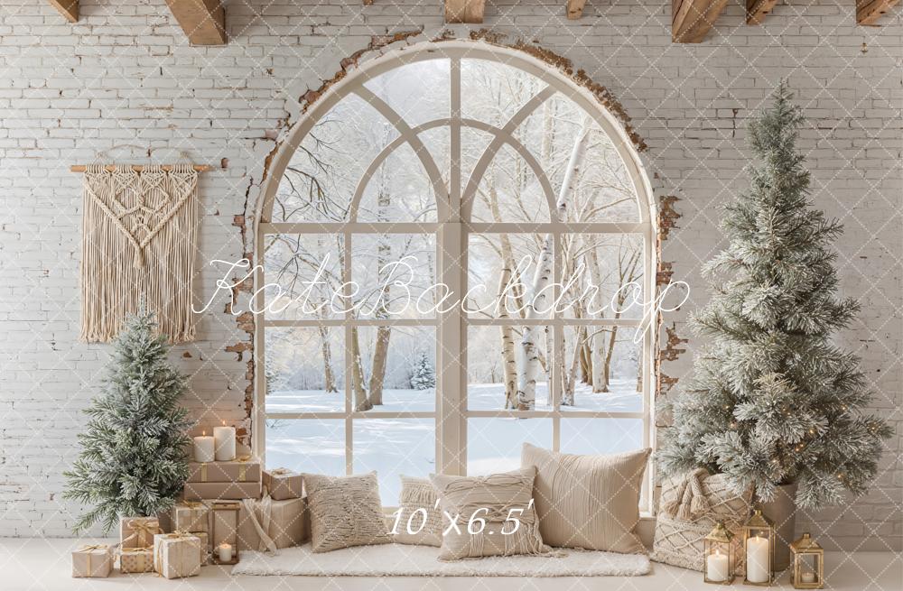 Kate Weihnachten Fenster Schneebäume Neutral Fleece Hintergrund Entworfen von Emetselch - Kate Backdrop.de