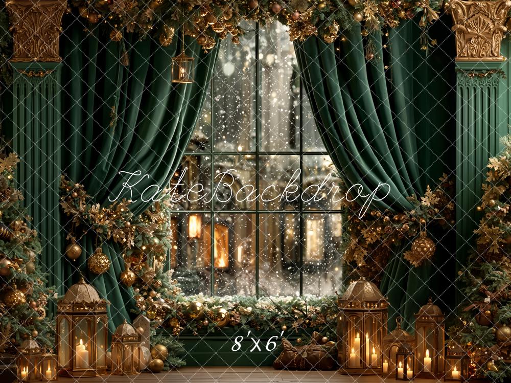 Kate Weihnachten Fenster Girlanden Kerzen Fleece Hintergrund Entworfen von Emetselch - Kate Backdrop.de