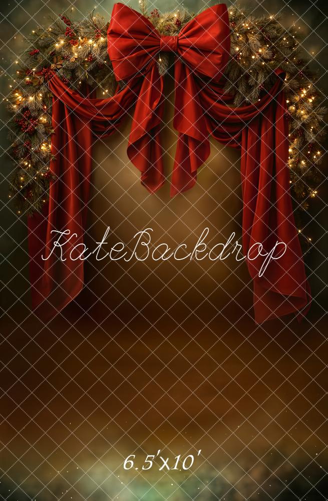 Kate Weihnachten Rote Schleife Girlande Fleece Hintergrund Entworfen von Chain - Kate Backdrop.de