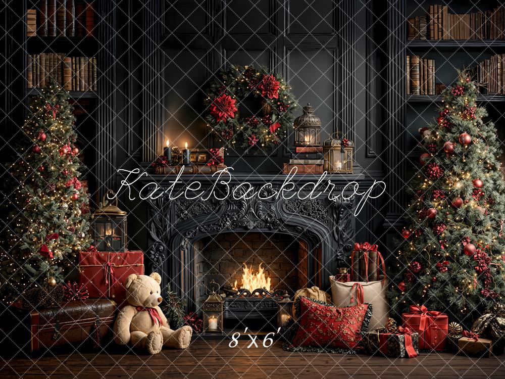 Kate Weihnachten Kamin Tannenbaum Dunkel Fleece Hintergrund Entworfen von Emetselch - Kate Backdrop.de