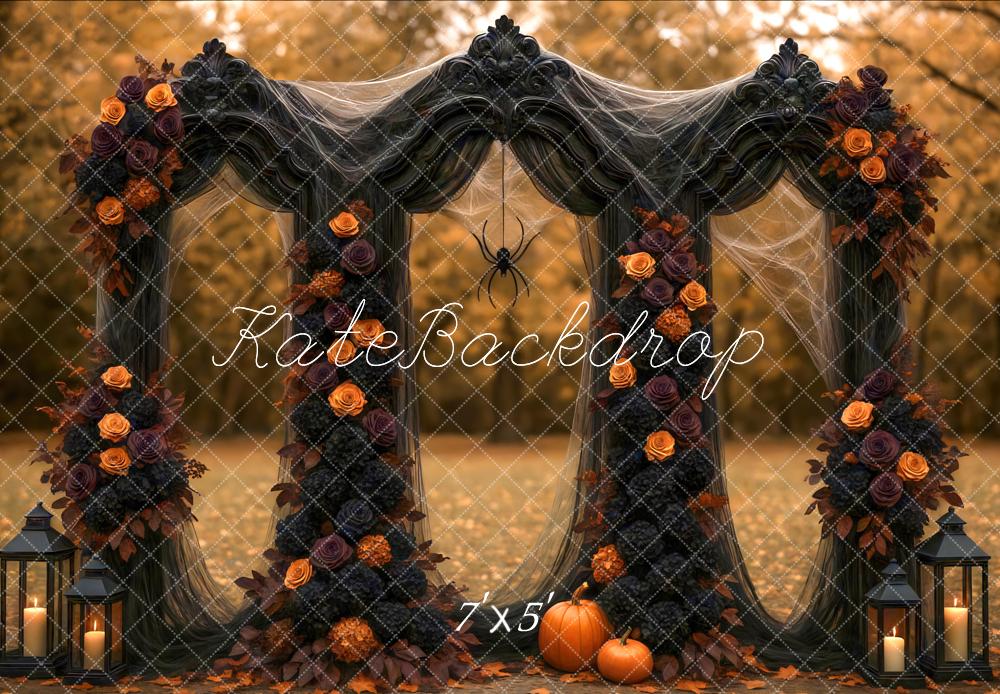 Kate Halloween Blumen Bogen Orange Hintergrund Entworfen von Mini MakeBelieve