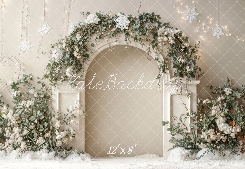 Kate Weihnachten Floraler Bogen Weiß Hintergrund Entworfen von Emetselch - Kate Backdrop.de