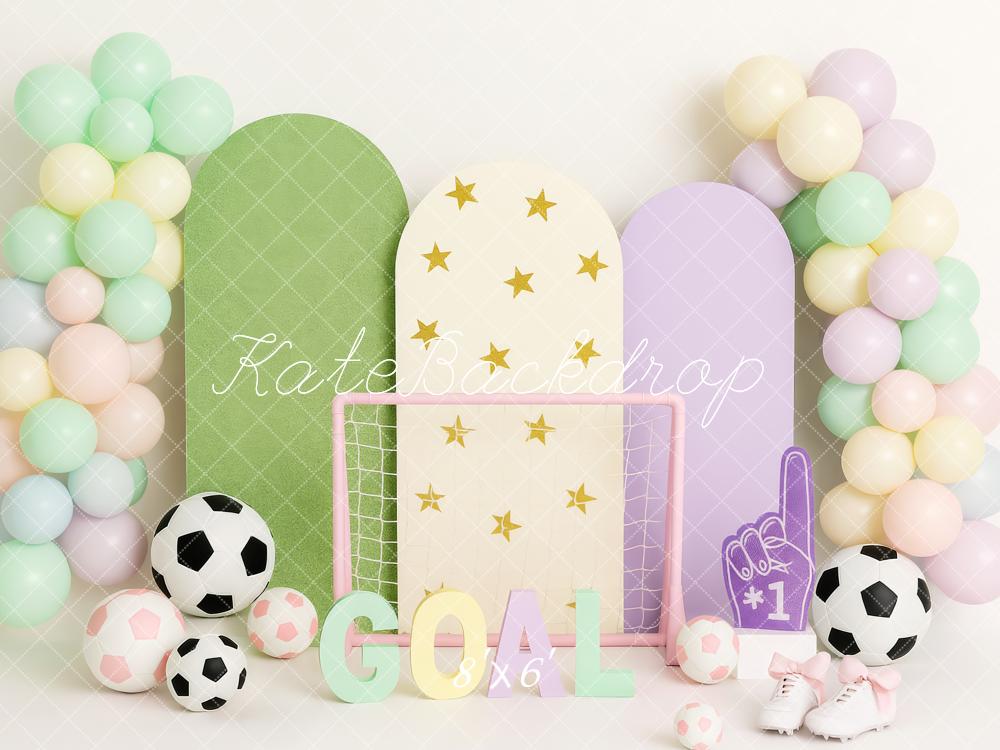 Kate Fußball Ballons Pastell Hintergrund Entworfen von Patty Roberts - Kate Backdrop.de