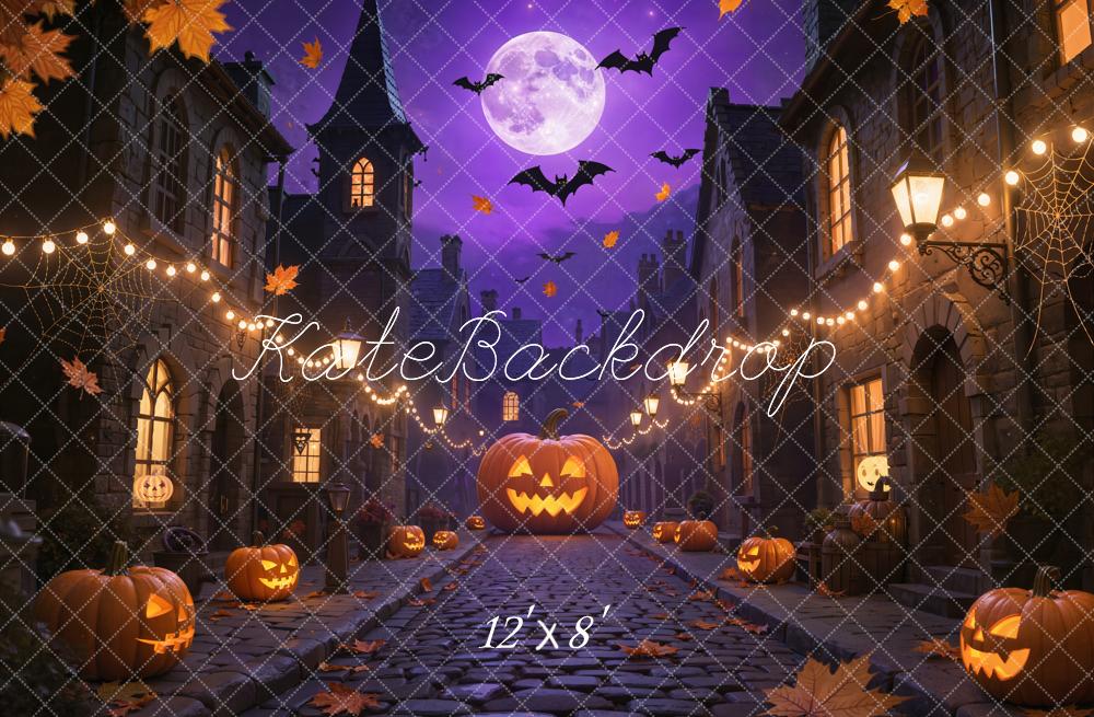 Kate Halloween Kürbisse Straße Nacht Fleece Hintergrund Entworfen von Emetselch - Kate Backdrop.de