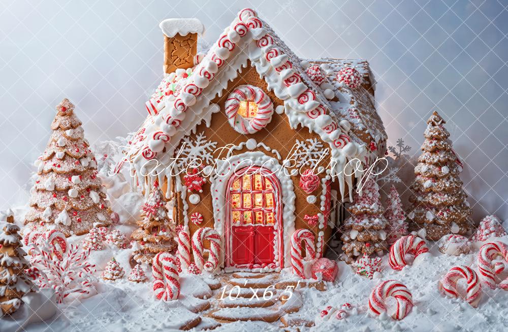 Kate Weihnachten Lebkuchenhaus Bonbons Schnee Fleece Hintergrund Entworfen von Chain - Kate Backdrop.de