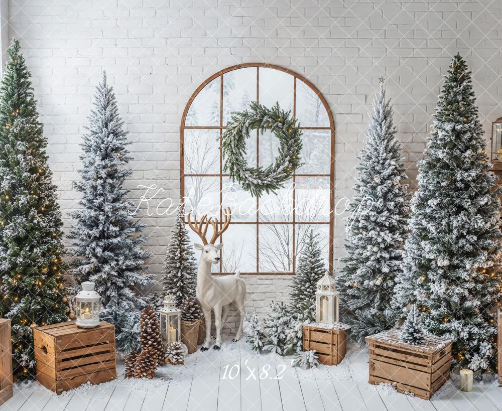 Kate Weihnachten Fenster Tannenbaum Weiß Fleece Hintergrund Entworfen von Emetselch - Kate Backdrop.de