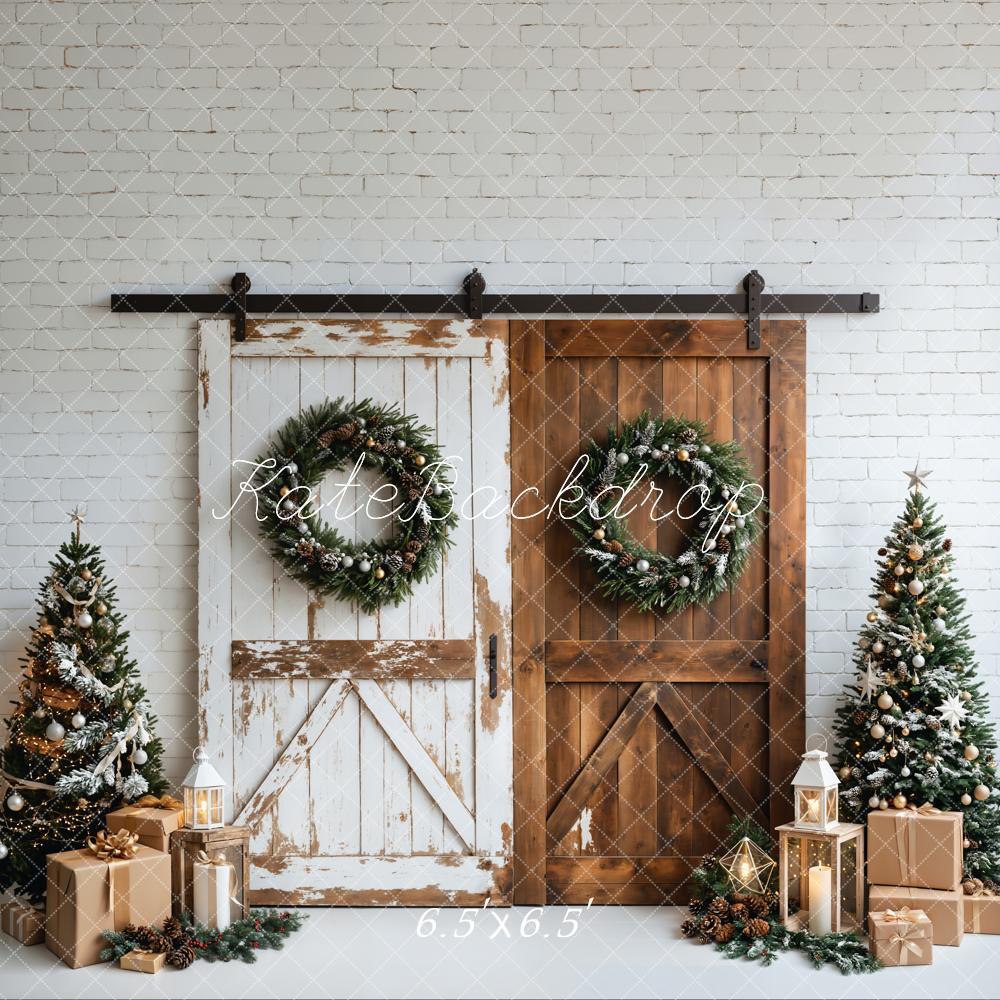 Kate Weihnachten Scheunentor Tannenbaum Rustikal Hintergrund Entworfen von Emetselch