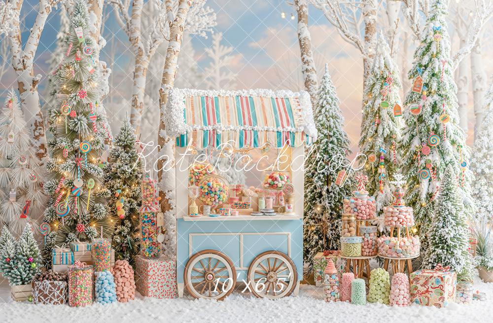 Kate Weihnachten Süßigkeitenwald Marktstand Bunt Fleece Hintergrund Entworfen von Emetselch - Kate Backdrop.de