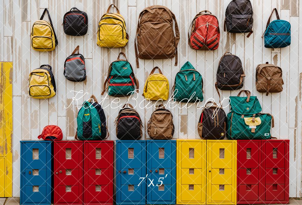 Kate Zurück Zur Schule Rucksäcke Schließfächer Bunt Hintergrund Entworfen von Emetselch - Kate Backdrop.de