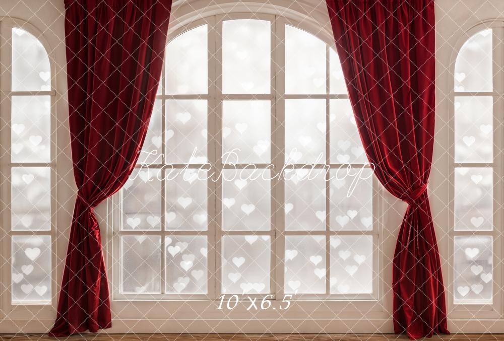 Kate Romantik Fenster Rote Vorhänge Bokeh Fleece Hintergrund Entworfen von Emetselch