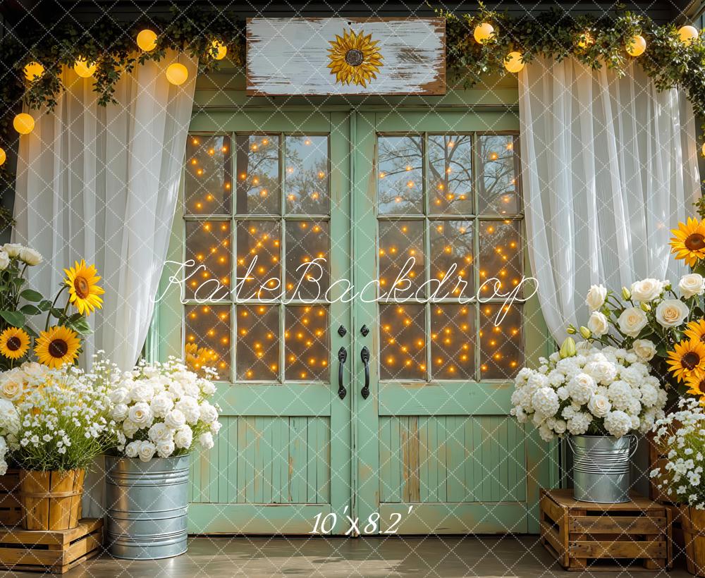 Kate Sommer Sonnenblumen Tür Vintage Hintergrund Entworfen von Mini MakeBelieve - Kate Backdrop.de