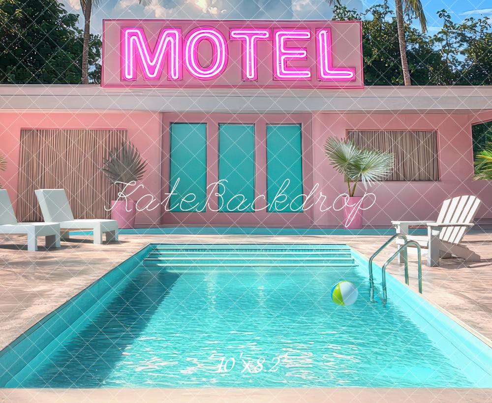 Kate Motel Pool Palmen Pink Hintergrund Entworfen von Mini MakeBelieve - Kate Backdrop.de
