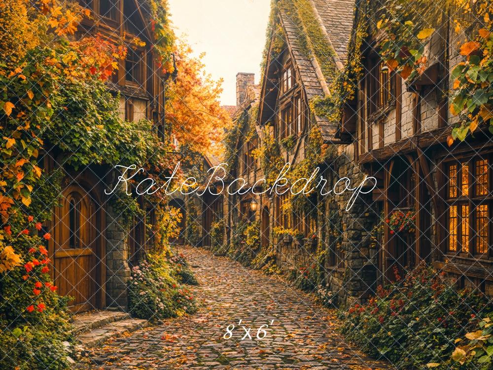 Kate Herbst Dorf Gasse Vintage Hintergrund Entworfen von Emetselch