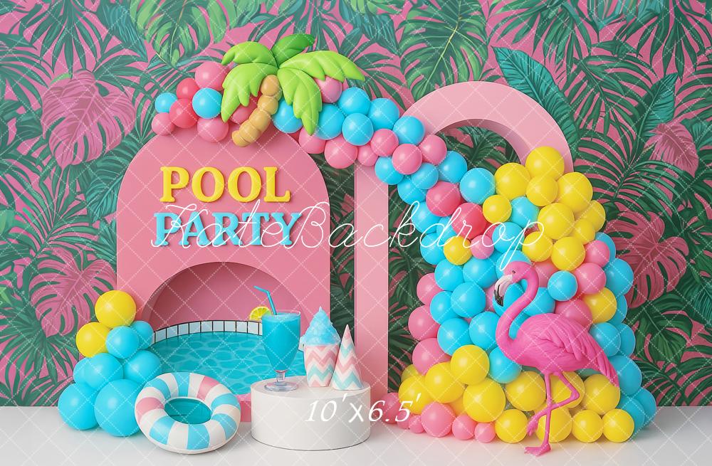 Kate Sommer Pool Flamingo Ballons Bunt Hintergrund Entworfen von Ashley Paul - Kate Backdrop.de