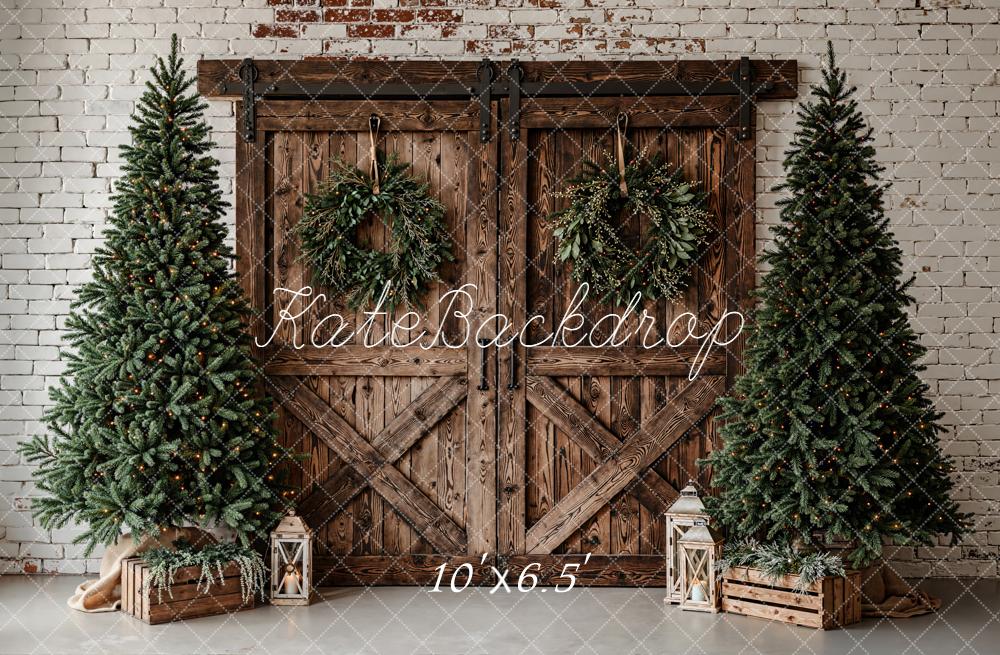 Kate Weihnachten Tannen Scheunentor Braun Hintergrund Entworfen von Emetselch - Kate Backdrop.de