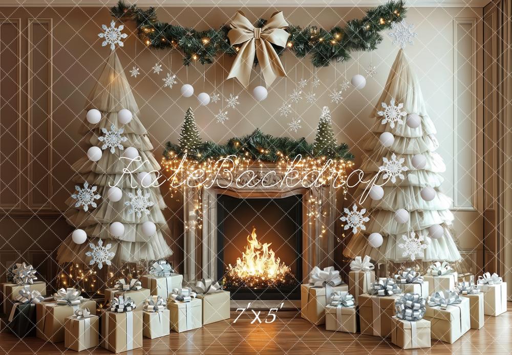 Kate Weihnachten Kamin Geschenke Gold Hintergrund Entworfen von Mini MakeBelieve - Kate Backdrop.de