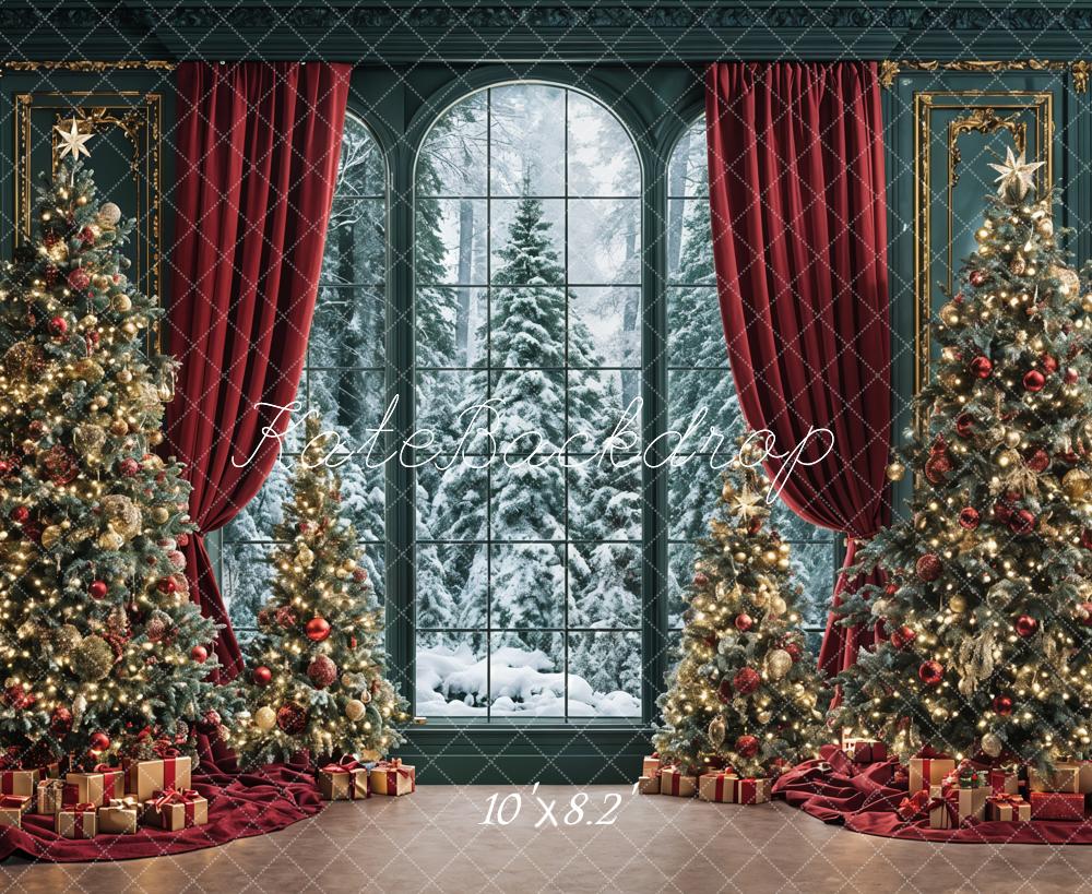 Kate Weihnachten Weihnachtsbaum Fenster Rot Hintergrund Entworfen von Ashley Paul