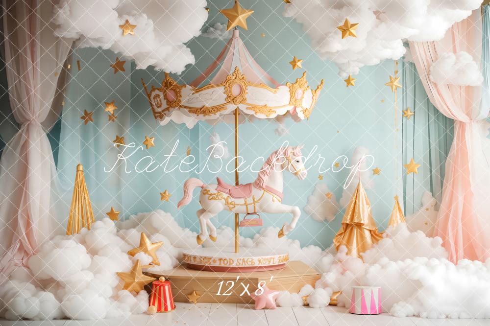 Kate Karussell Pferd Wolken Pastell Fleece Hintergrund Entworfen von Emetselch - Kate Backdrop.de
