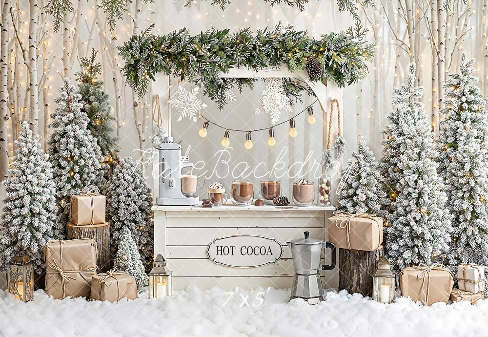 Kate Weihnachten Heiße Schokolade Tannen Schnee Hintergrund Entworfen von Emetselch - Kate Backdrop.de