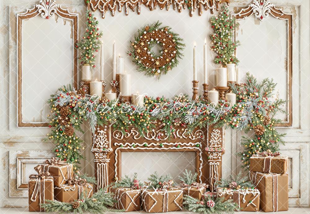 Kate Weihnachten Lebkuchen Kamin Vintage Hintergrund Entworfen von Emetselch - Kate Backdrop.de