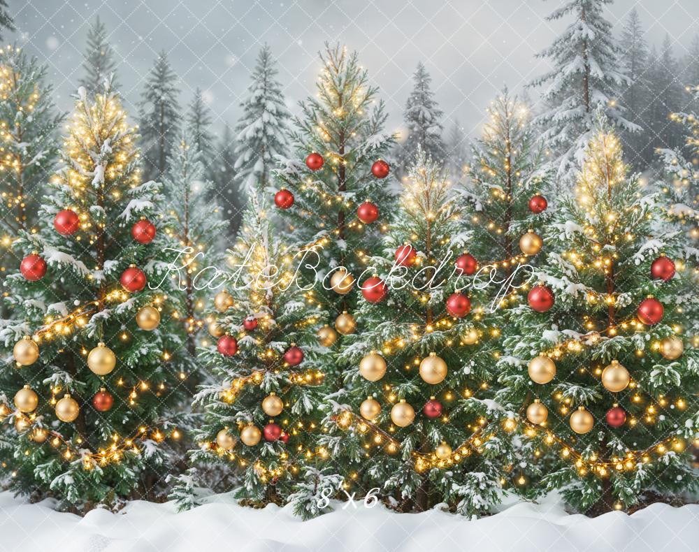 Kate Weihnachten Tannenbäume Lichterkette Schnee Fleece Hintergrund Entworfen von Emetselch - Kate Backdrop.de