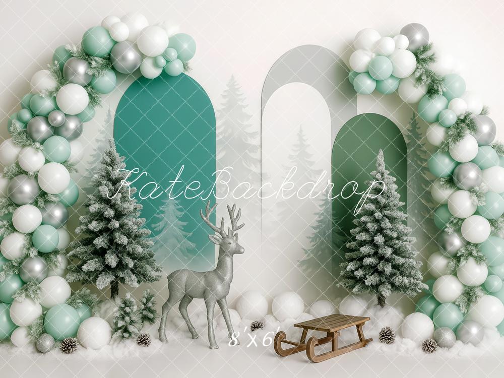 Kate Winter Ballonbogen Tannen Reh Mint Hintergrund Entworfen von Patty Roberts - Kate Backdrop.de