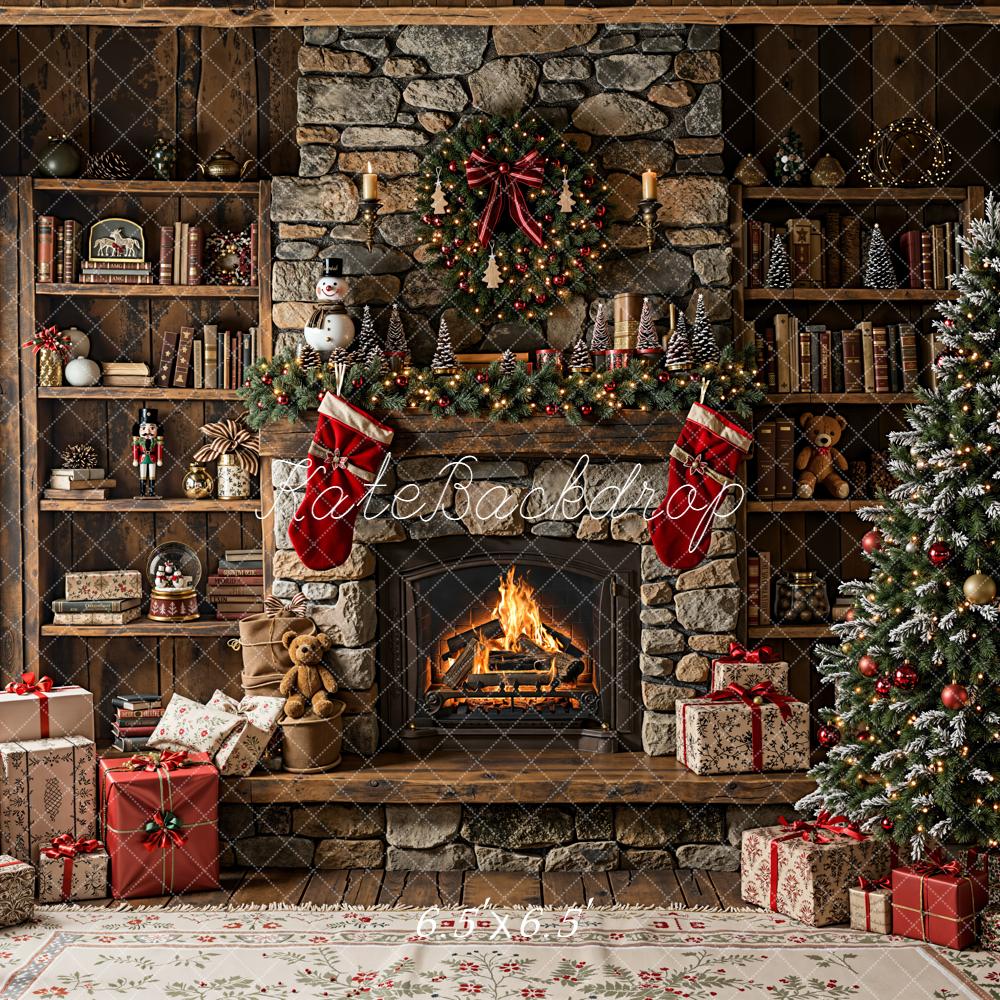 Kate Weihnachten Kamin Weihnachtsbaum Rustikal Hintergrund Entworfen von Emetselch - Kate Backdrop.de