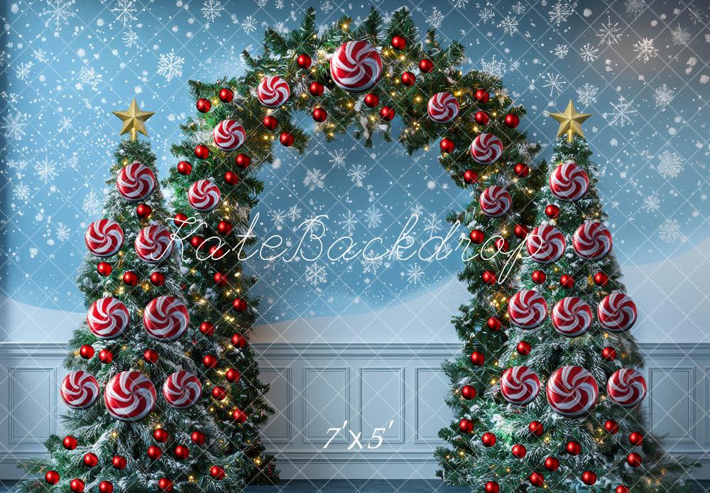 Kate Weihnachten Baum Lichterbogen Blau Hintergrund Entworfen von Mini MakeBelieve - Kate Backdrop.de
