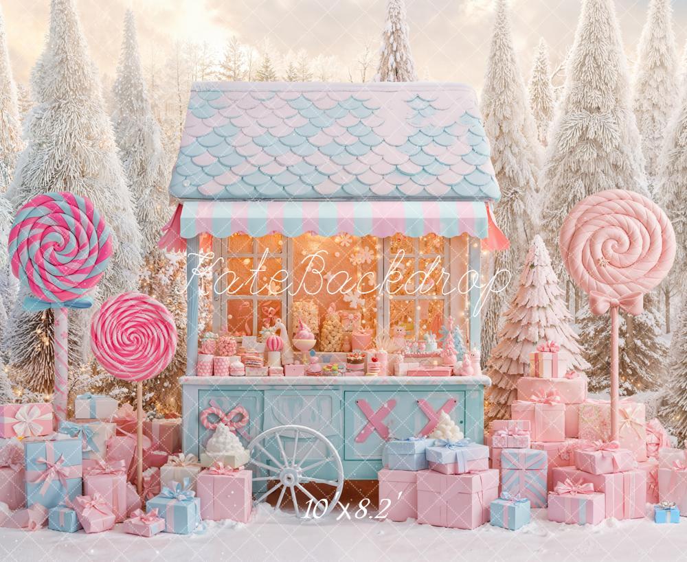 Kate Weihnachten Süßigkeitenhaus Geschenke Pastell Hintergrund Entworfen von Emetselch - Kate Backdrop.de