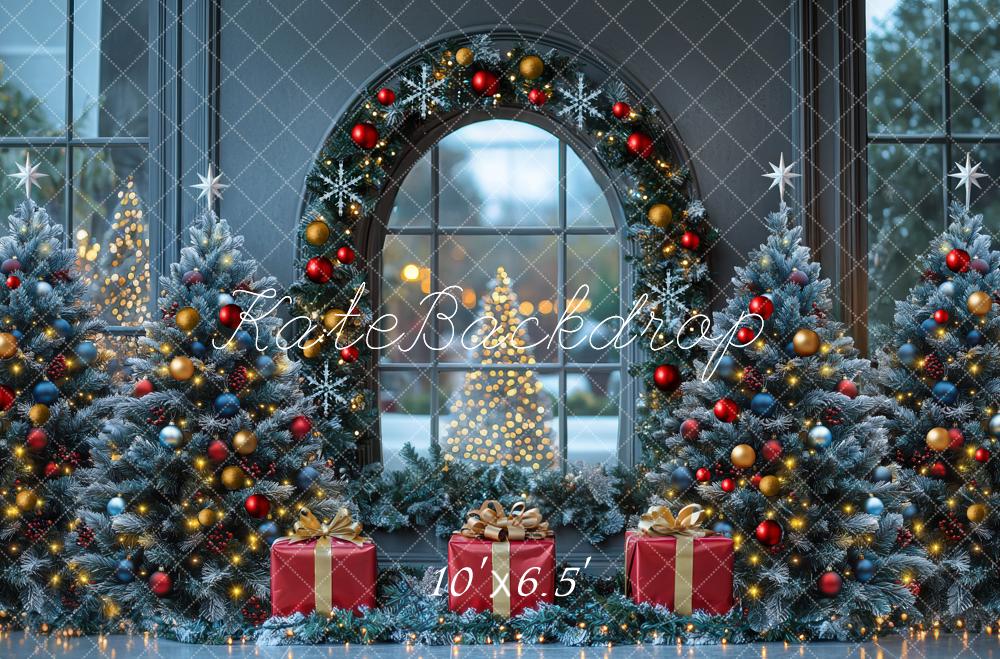 Kate Weihnachten Tannenbaum Fenster Kranz Hintergrund Entworfen von Mini MakeBelieve - Kate Backdrop.de