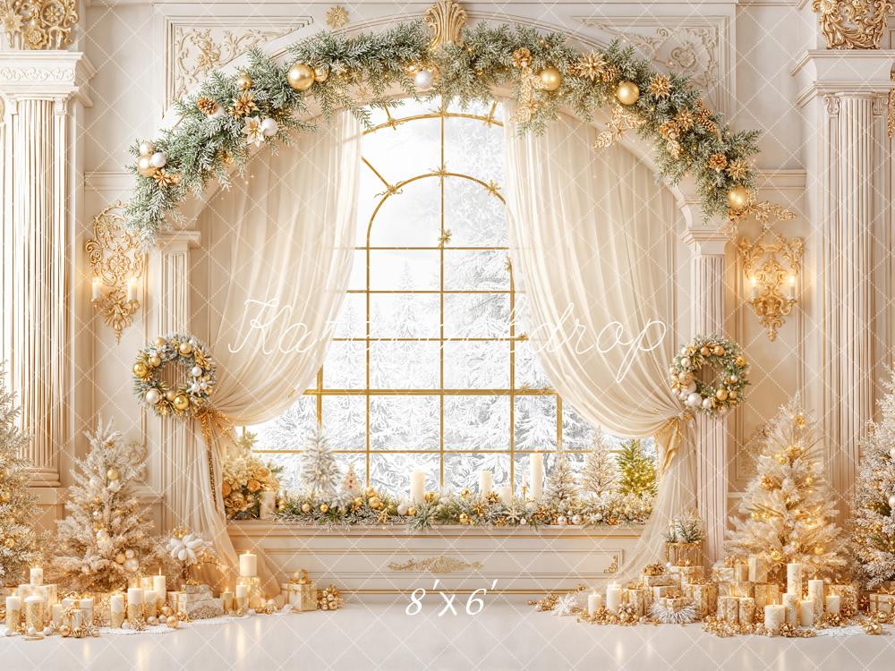 Kate Weihnachten Fenster Girlande Gold Hintergrund Entworfen von Emetselch - Kate Backdrop.de