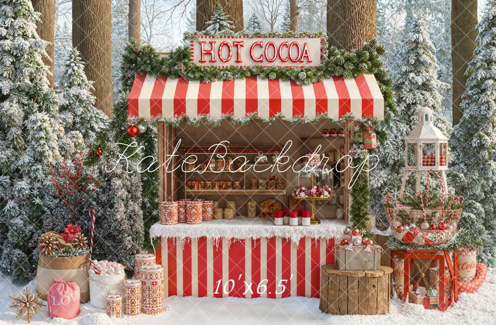 Kate Weihnachten Heiße Schokolade Stand Schnee Wald Fleece Hintergrund Entworfen von Emetselch - Kate Backdrop.de
