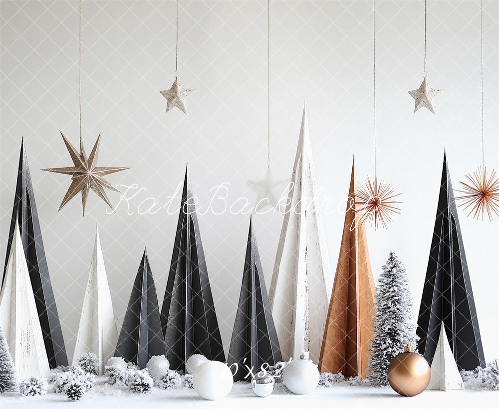 Kate Weihnachten Geometrische Bäume Modern Hintergrund Entworfen von Patty Roberts - Kate Backdrop.de