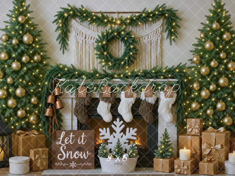 Kate Weihnachten Kamin Geschenke Gold Hintergrund Entworfen von Mini MakeBelieve