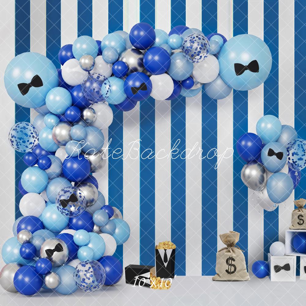 Kate Geburtstag Ballons Bogen Blau Gestreift Hintergrund Entworfen von Emetselch - Kate Backdrop.de