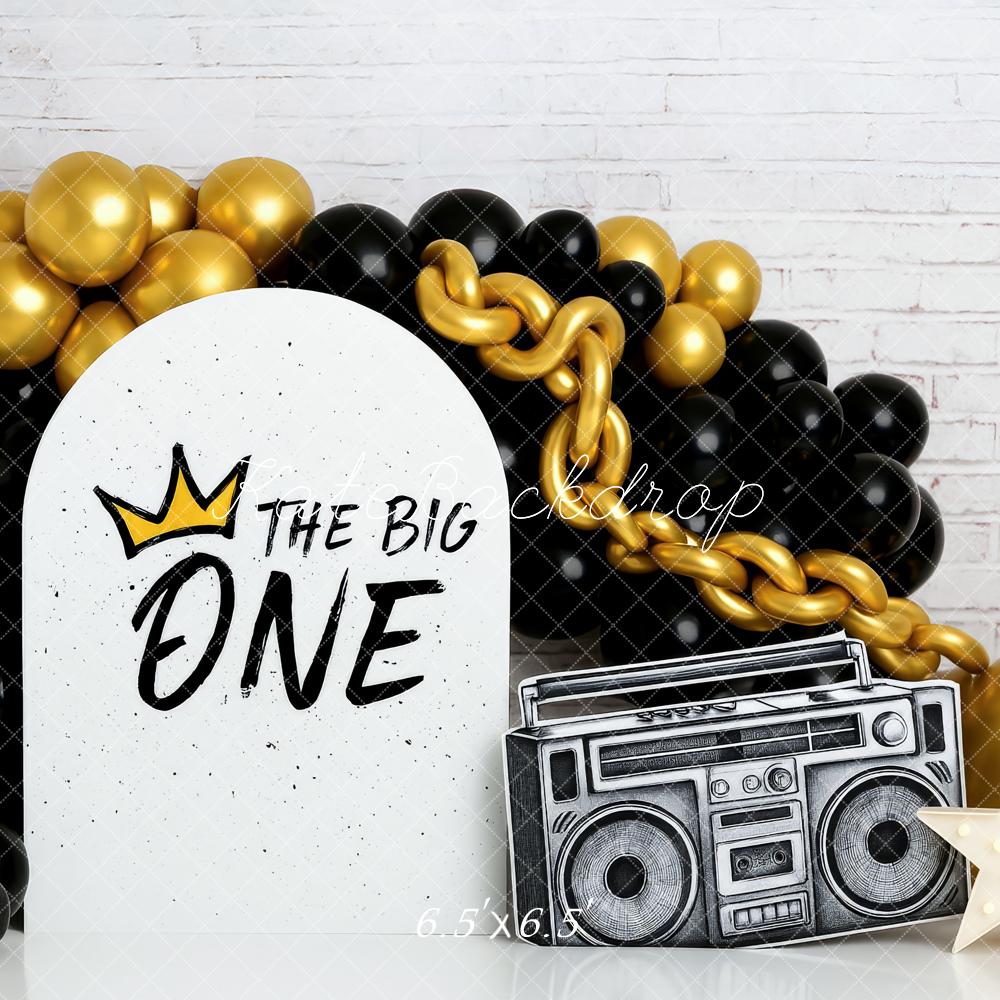 Kate Geburtstag Ballons Ketten Schwarz Gold Hintergrund Entworfen von Patty Roberts - Kate Backdrop.de