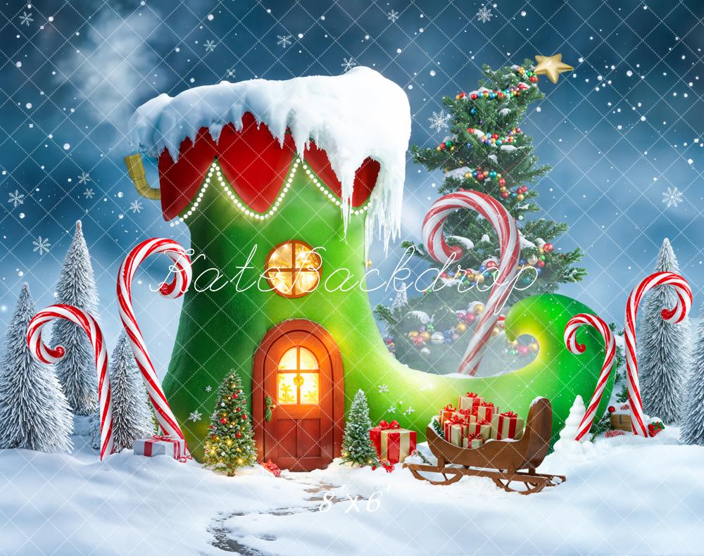 Kate Weihnachten Elfenschuh Geschenke Schnee Fleece Hintergrund Entworfen von Emetselch - Kate Backdrop.de