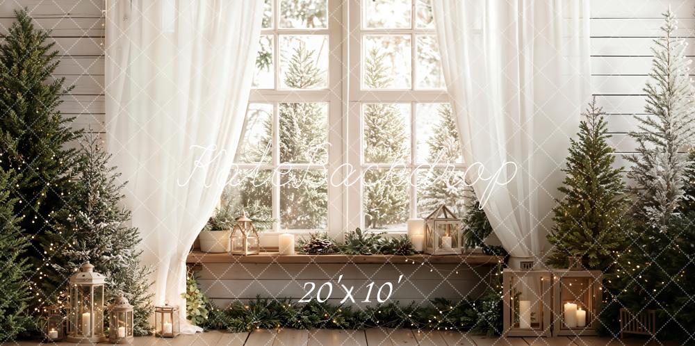 Kate Weihnachten Fenster Tannen Weiß Hintergrund Entworfen von Emetselch - Kate Backdrop.de