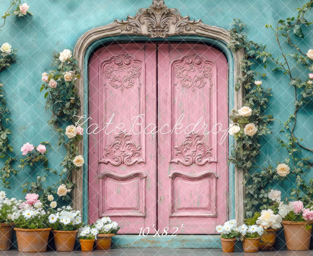 Kate Frühling Rosa Tür Blumen Vintage Hintergrund Entworfen von Mini MakeBelieve - Kate Backdrop.de