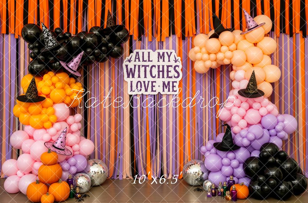 Kate Halloween Ballons Hexenhüte Orange Lila Hintergrund Entworfen von Patty Roberts