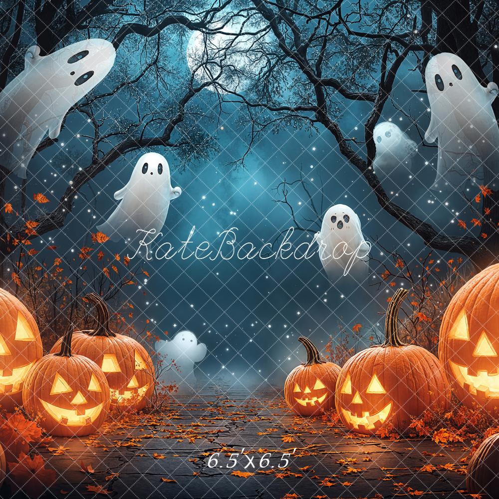Kate Halloween Kürbisse Geister Nachtwald Hintergrund Entworfen von Chain