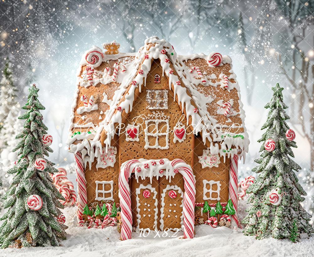 Kate Weihnachten Lebkuchenhaus Schneelandschaft Hintergrund Entworfen von Chain - Kate Backdrop.de