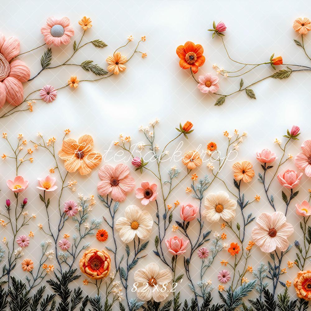 Kate Blumen Stickerei Bunt Hintergrund Entworfen von Mini MakeBelieve