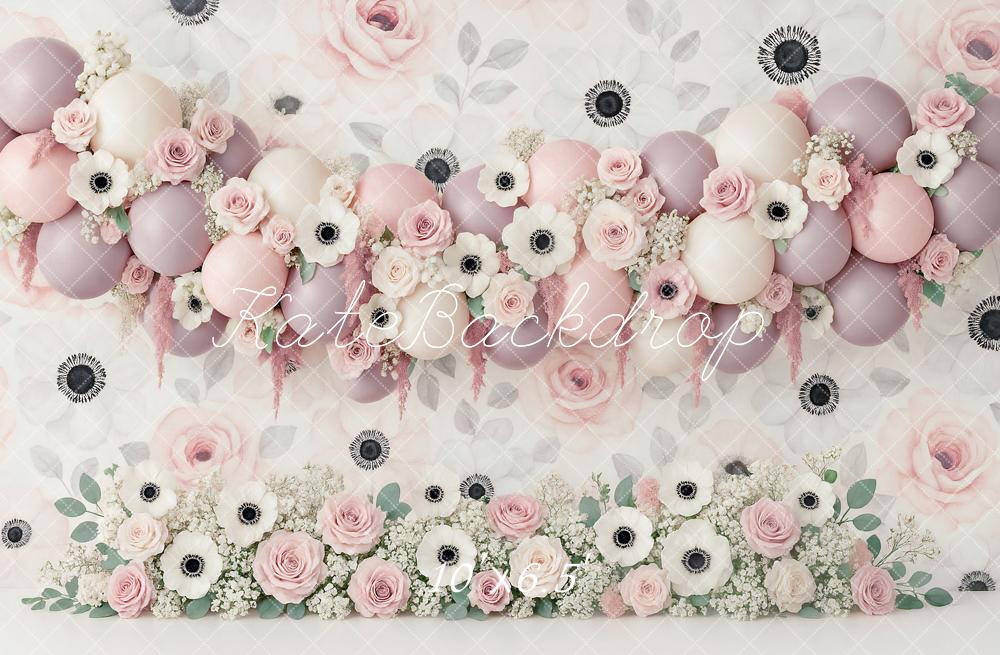 Kate Geburtstag Blumen Luftballons Pastell Hintergrund Entworfen von Ashley Paul - Kate Backdrop.de